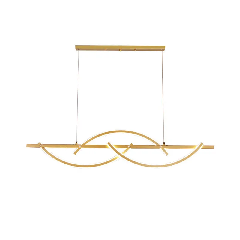 Minimalistic Metal LED Restaurant Chandelier in Black/Gold with 3-Arched Lines, Warm/White Light