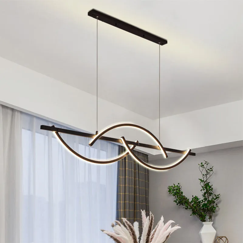 Minimalistic Metal LED Restaurant Chandelier in Black/Gold with 3-Arched Lines, Warm/White Light