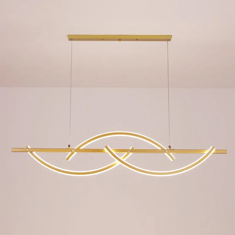 Minimalistic Metal LED Restaurant Chandelier in Black/Gold with 3-Arched Lines, Warm/White Light