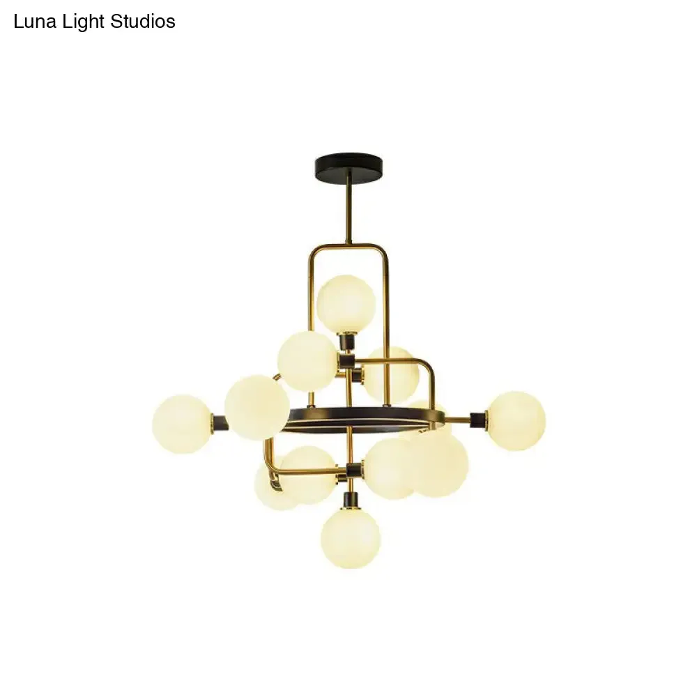 Modern Black and Brass Glass 3D Atomic Chandelier: 12-Bulb Suspension Light