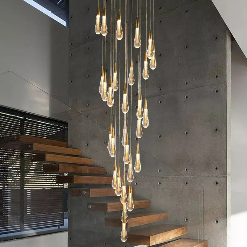 Modern Cascade Raindrop Round Spiral Crystal Chandelier for Staircase/Foyer