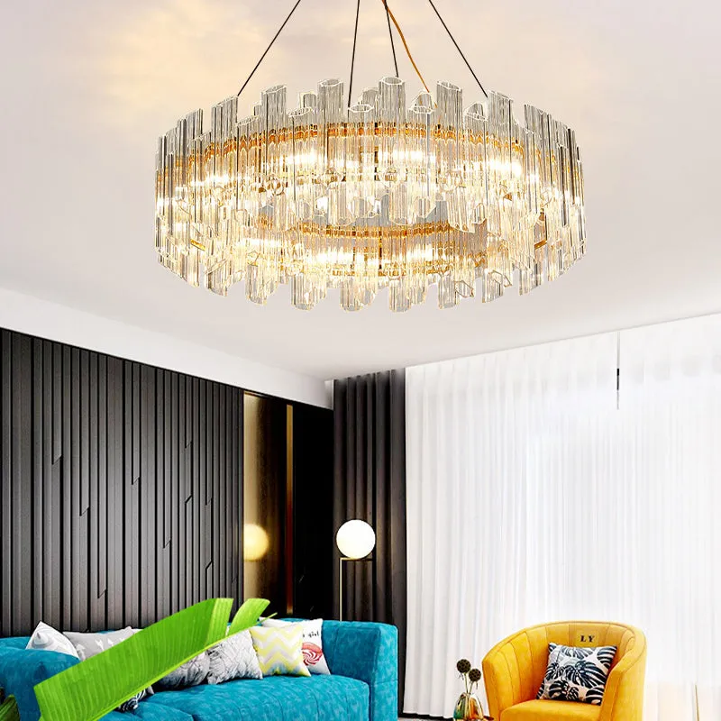 Modern Crystal Drum Chandelier - 8/12 Lights - Gold Finish - LED Ceiling Lamp for Living Room