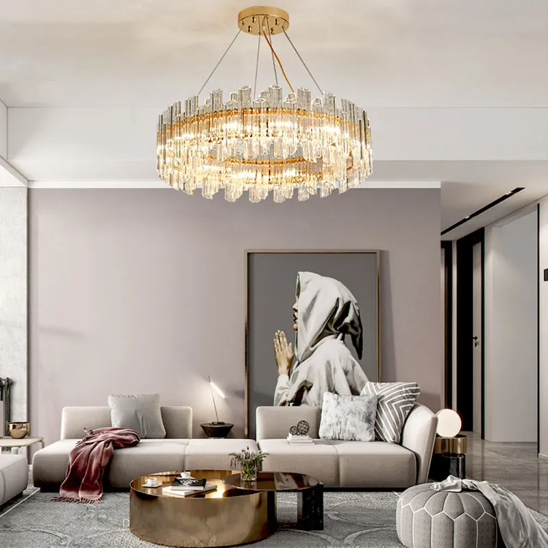 Modern Crystal Drum Chandelier - 8/12 Lights - Gold Finish - LED Ceiling Lamp for Living Room