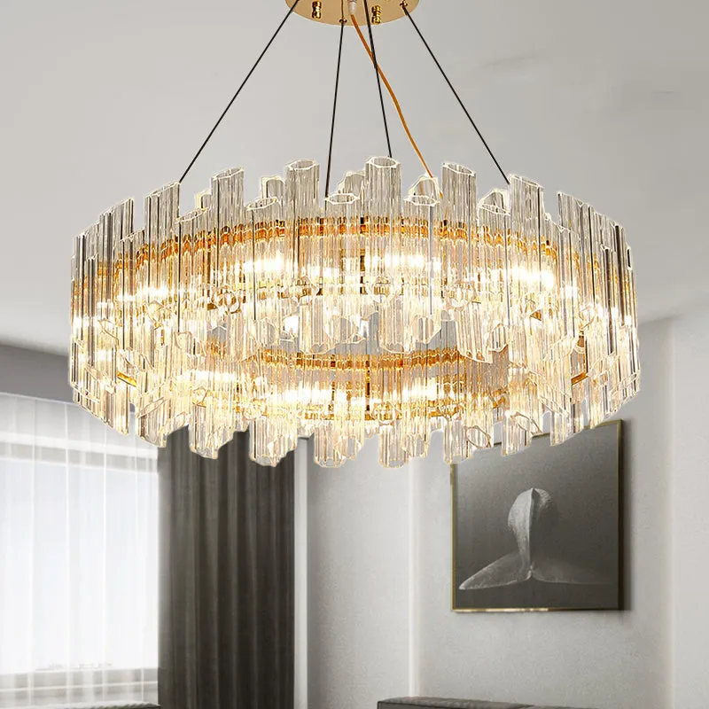 Modern Crystal Drum Chandelier - 8/12 Lights - Gold Finish - LED Ceiling Lamp for Living Room