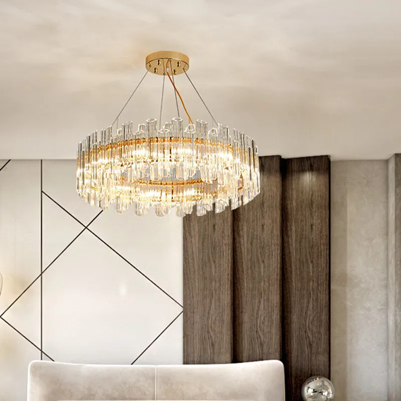 Modern Crystal Drum Chandelier - 8/12 Lights - Gold Finish - LED Ceiling Lamp for Living Room