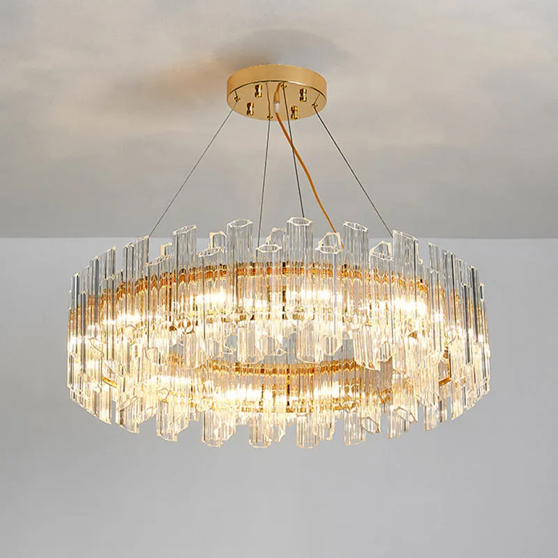 Modern Crystal Drum Chandelier - 8/12 Lights - Gold Finish - LED Ceiling Lamp for Living Room