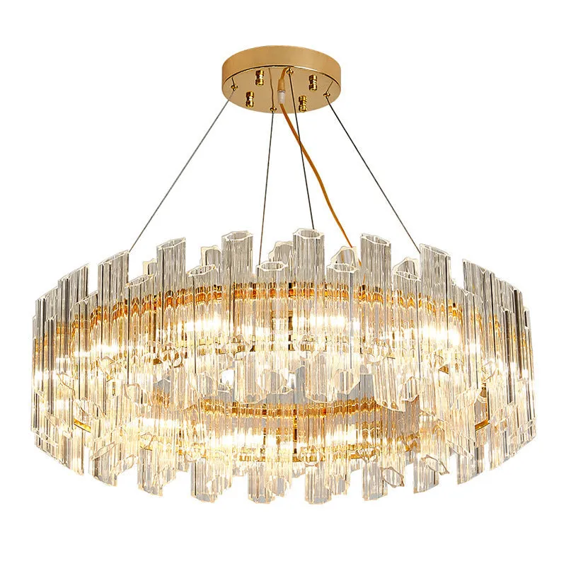 Modern Crystal Drum Chandelier - 8/12 Lights - Gold Finish - LED Ceiling Lamp for Living Room