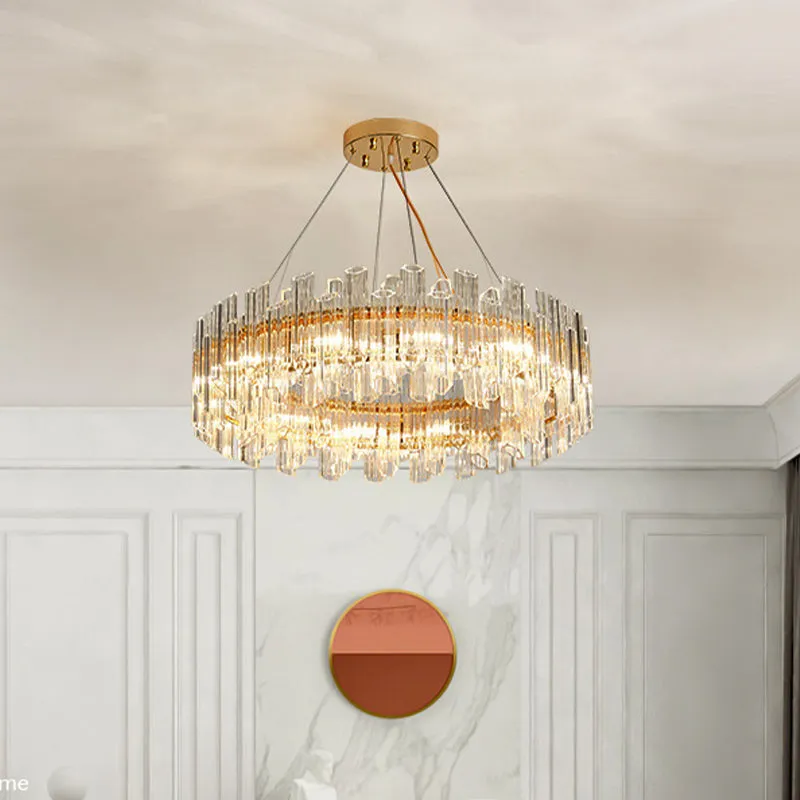 Modern Crystal Drum Chandelier - 8/12 Lights - Gold Finish - LED Ceiling Lamp for Living Room