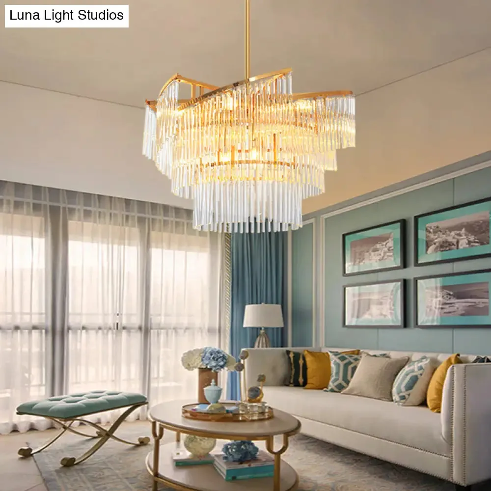 Modern Gold Spiral Pendant Chandelier with Crystal Rods - 9 Heads Hanging Light for Living Room