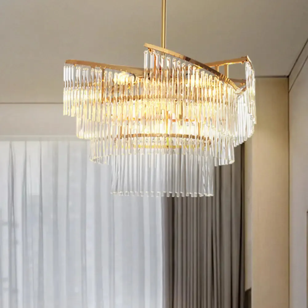 Modern Gold Spiral Pendant Chandelier with Crystal Rods - 9 Heads Hanging Light for Living Room