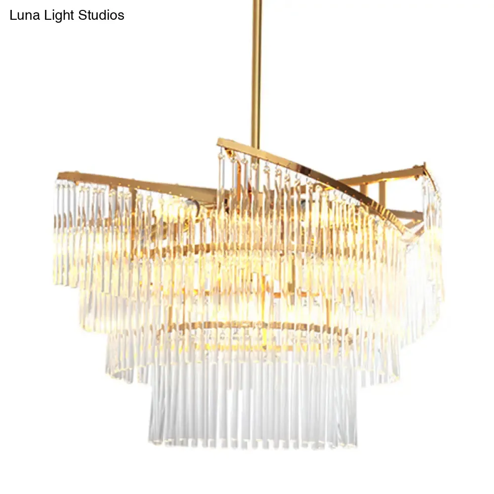 Modern Gold Spiral Pendant Chandelier with Crystal Rods - 9 Heads Hanging Light for Living Room