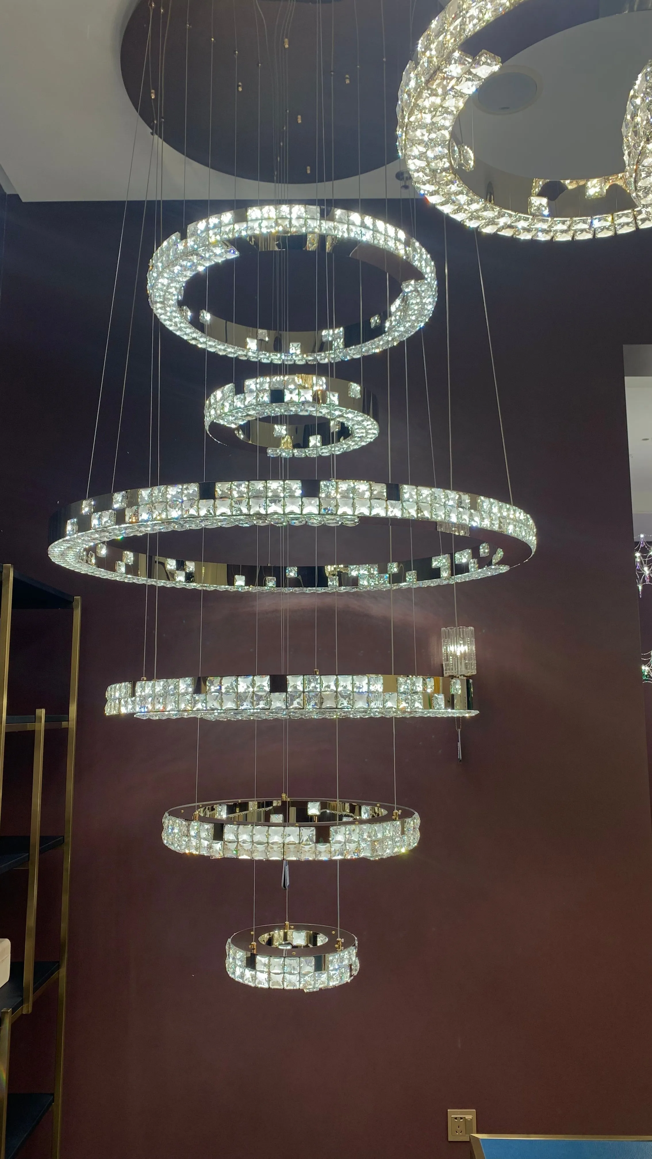 Modern Luxury 1/2/3/6-Ring Crystal Pixel Cube Chandelier Set for Staircase/Foyer/Living Room