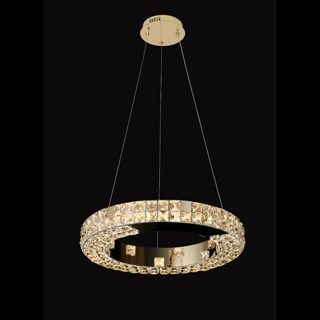 Modern Luxury 1/2/3/6-Ring Crystal Pixel Cube Chandelier Set for Staircase/Foyer/Living Room