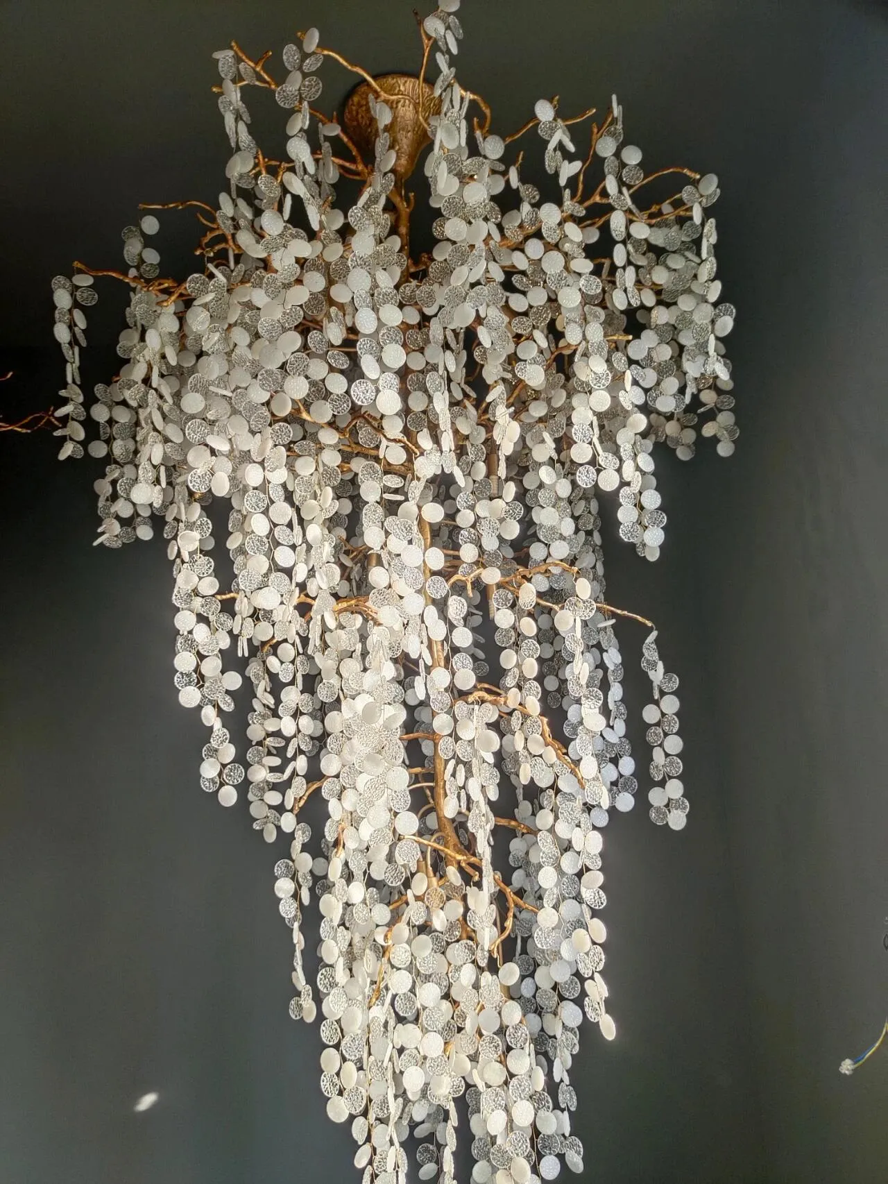 Modern Unique Artistic Flower Brass Branch Semi-flush Mount Chandelier for Living Room/ Hallway/ Entryway/ Staircase