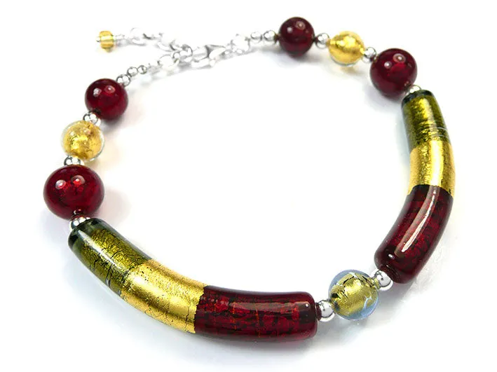 Murano Glass Bracelet - Ruby and Gold