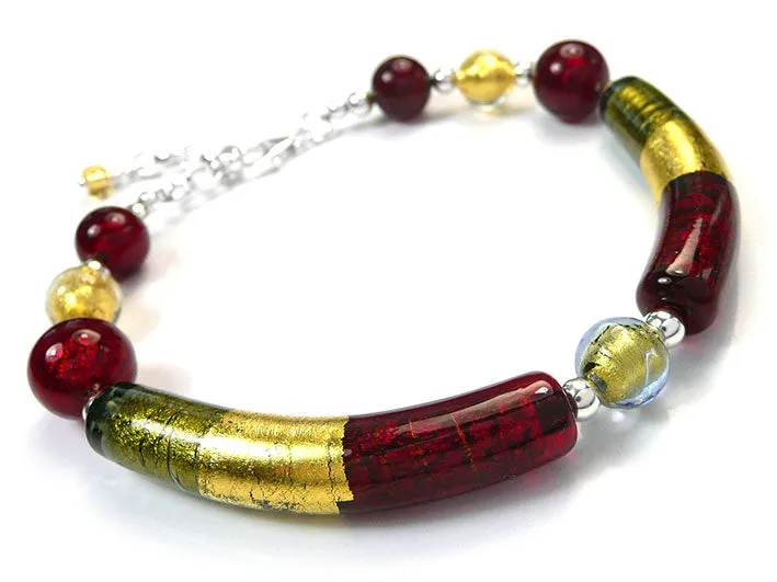 Murano Glass Bracelet - Ruby and Gold