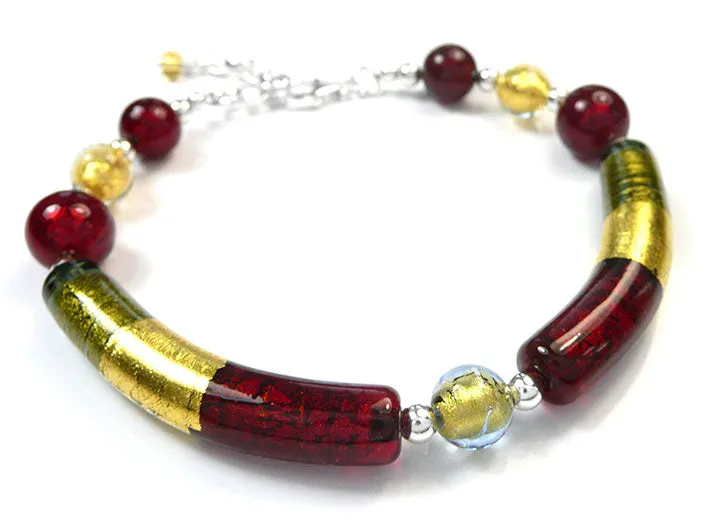 Murano Glass Bracelet - Ruby and Gold