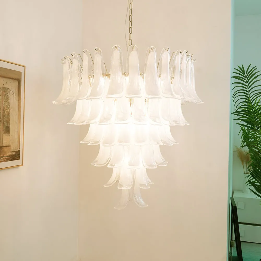 Murano White Glass Petals Chandelier