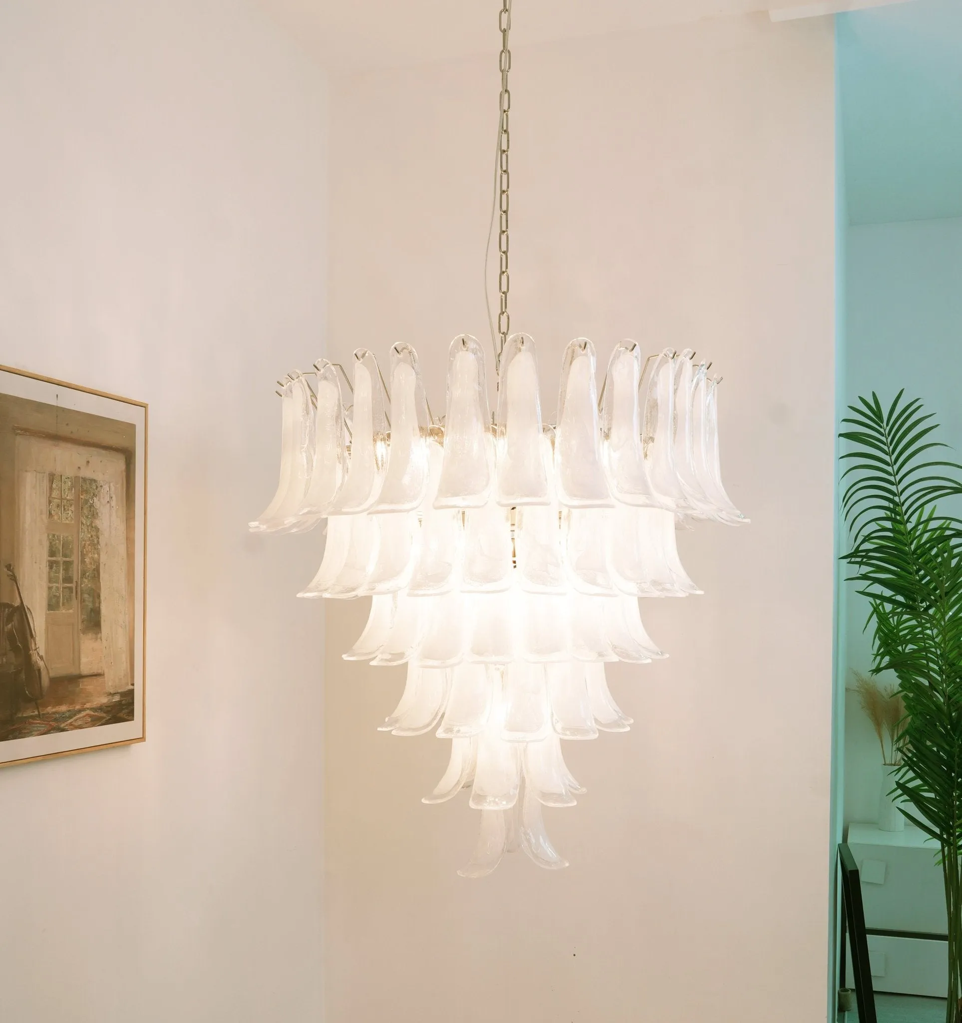 Murano White Glass Petals Chandelier