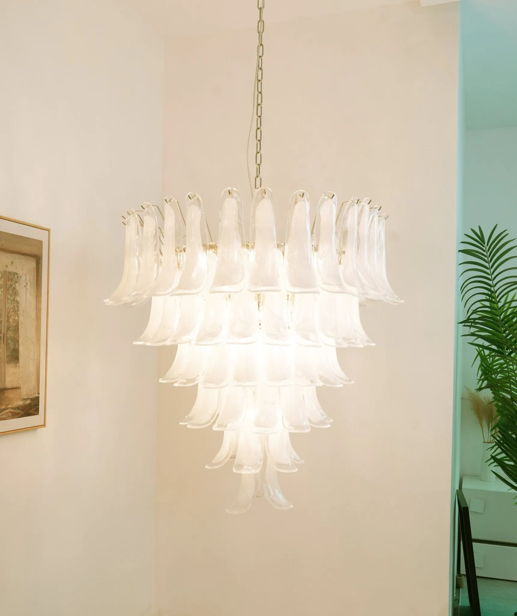 Murano White Glass Petals Chandelier