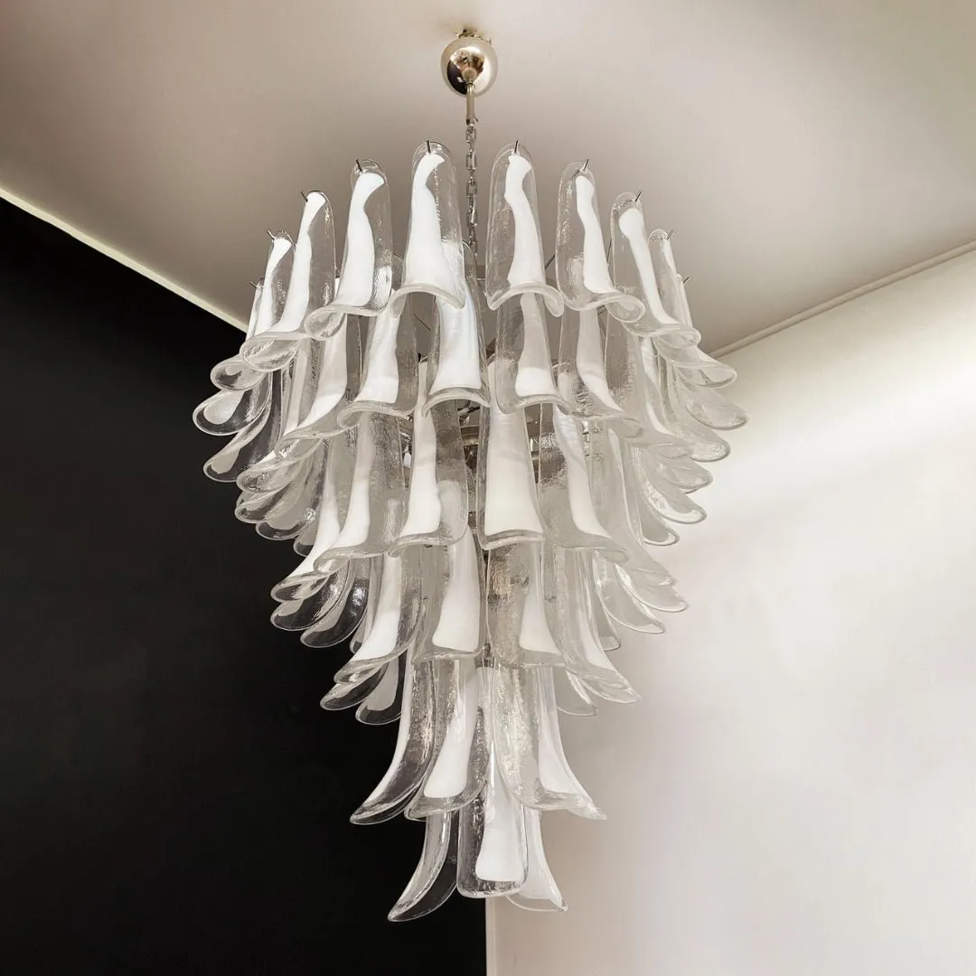 Murano White Glass Petals Chandelier