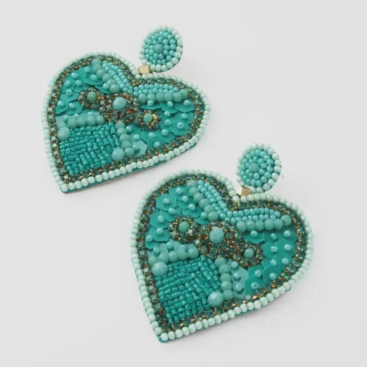 My Doris Turquoise Embellished Heart Earrings