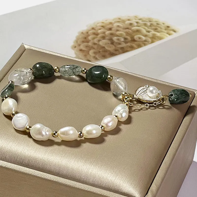 Natural Crystal Bracelet Beads Green Quartz & Pearl Bracelets!So Gorgeous