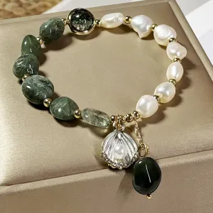 Natural Crystal Bracelet Beads Green Quartz & Pearl Bracelets!So Gorgeous