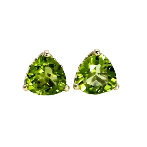 Natural Peridot Earrings Trillion Cut Peridot Studs 14K Gold Floral Posts