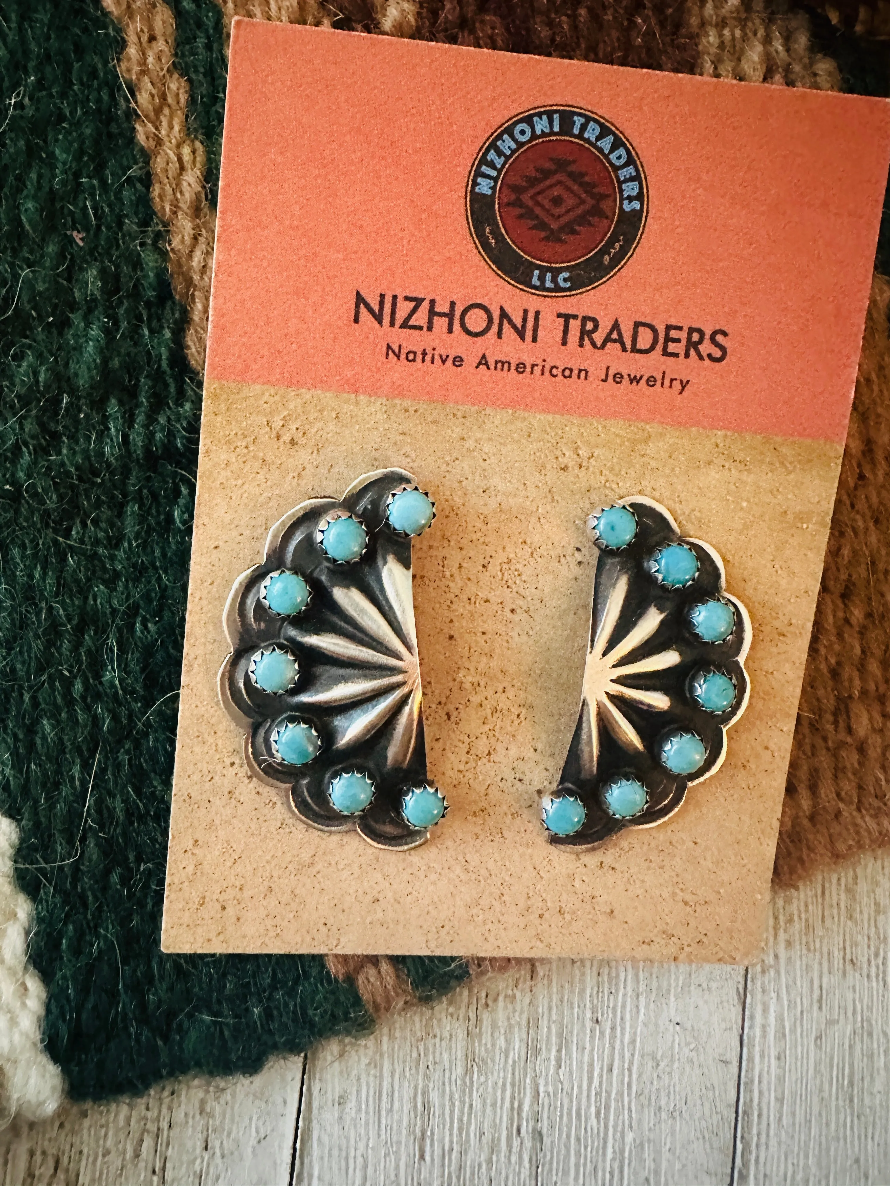 Navajo Turquoise & Sterling Silver Concho Post Earrings