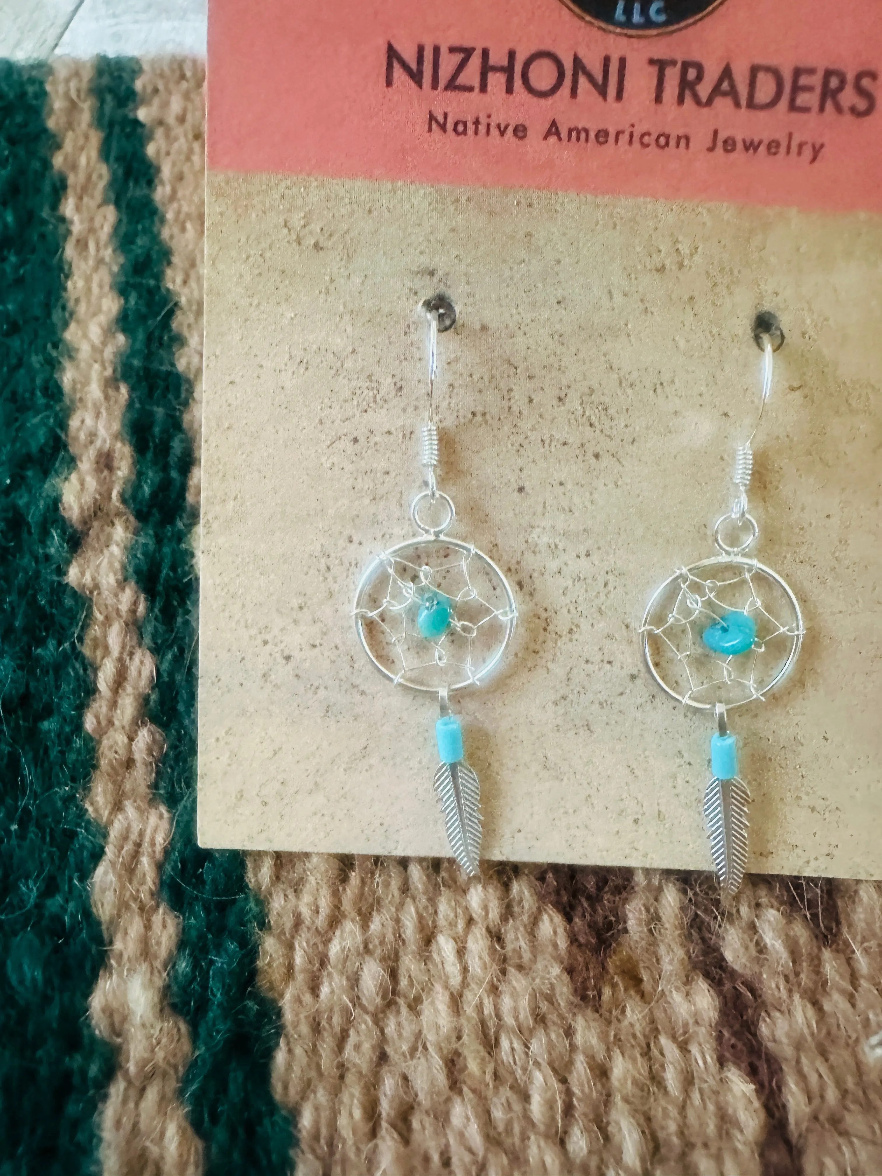 Navajo Turquoise & Sterling Silver Dreamcatcher Earrings