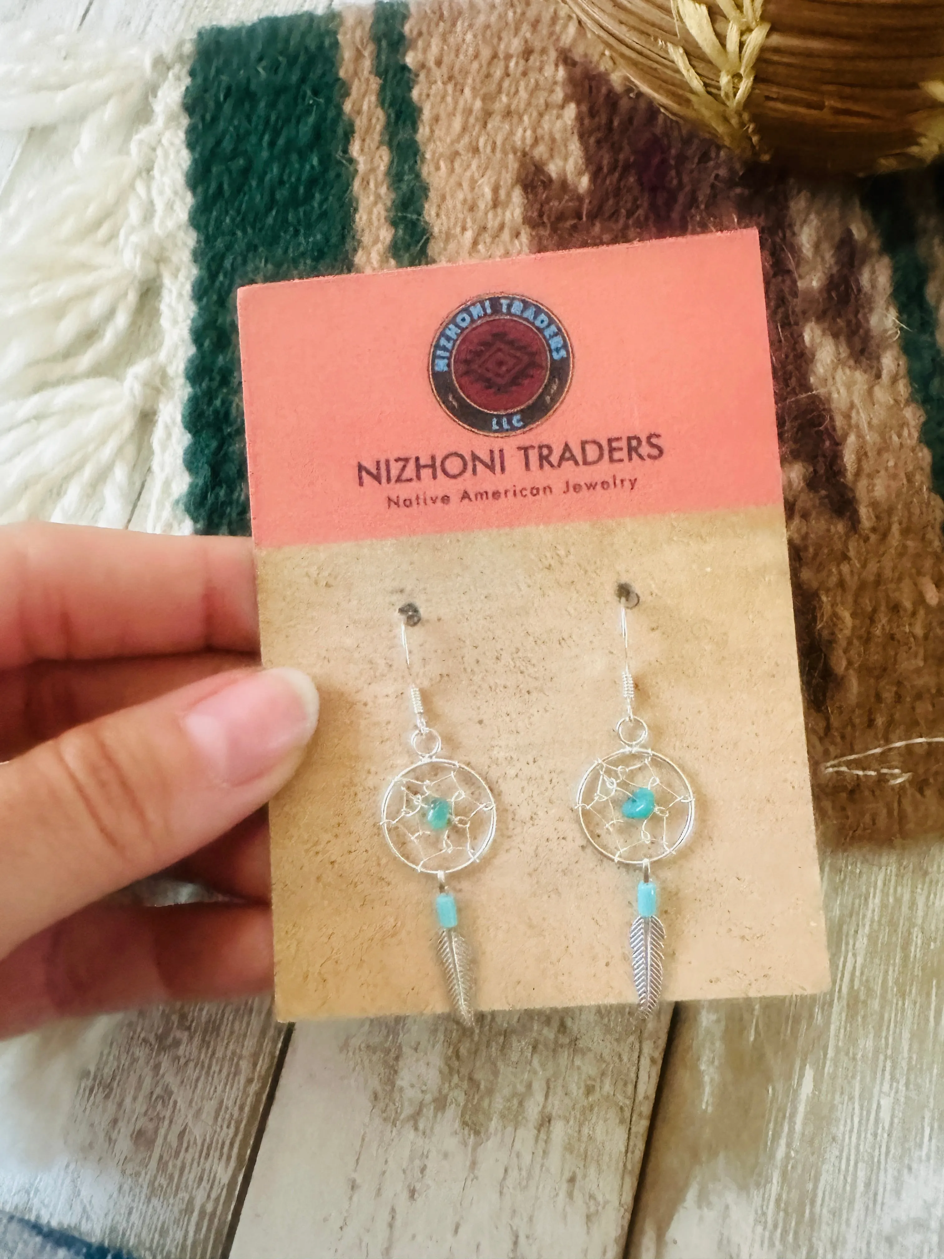 Navajo Turquoise & Sterling Silver Dreamcatcher Earrings