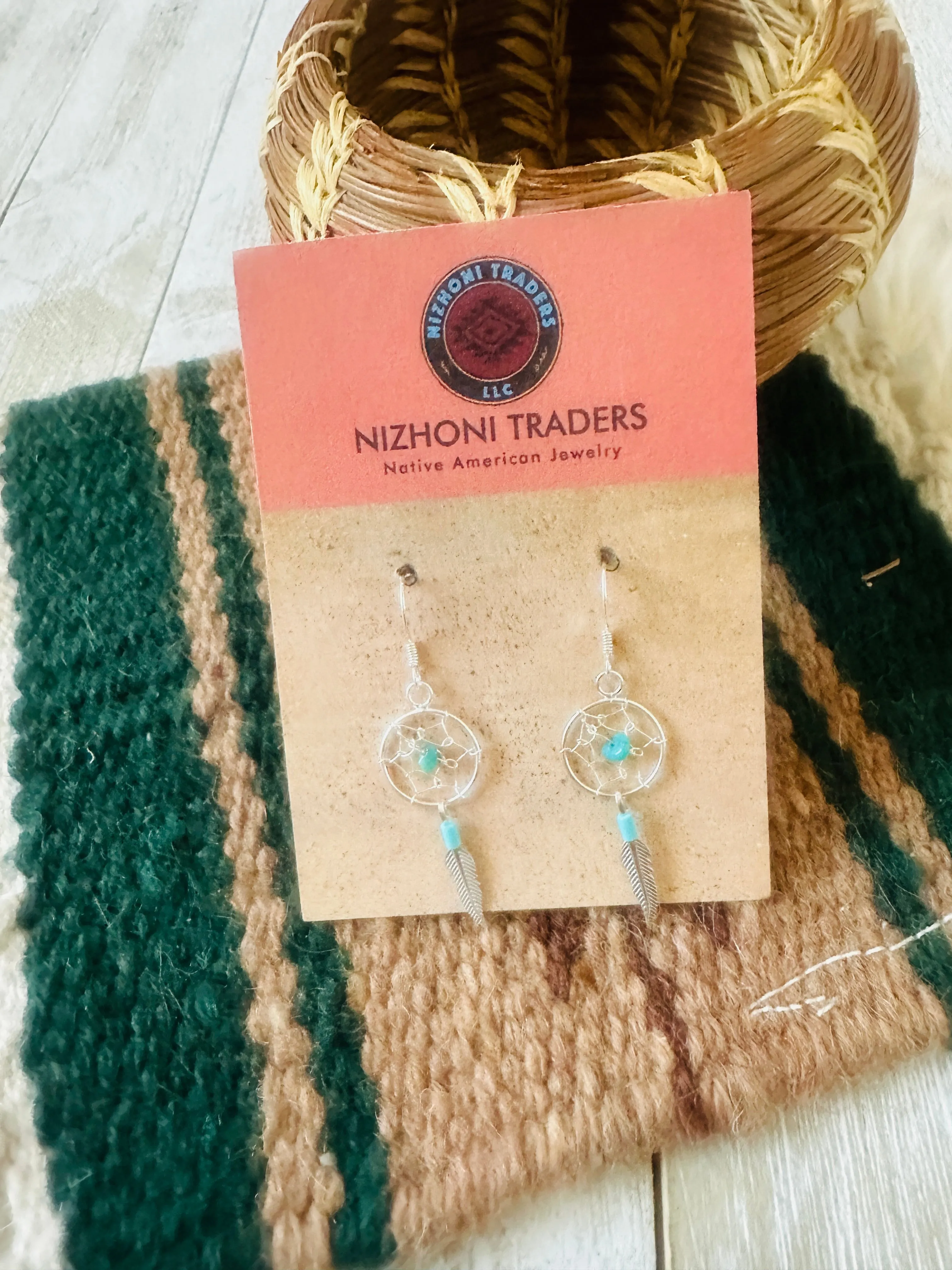 Navajo Turquoise & Sterling Silver Dreamcatcher Earrings