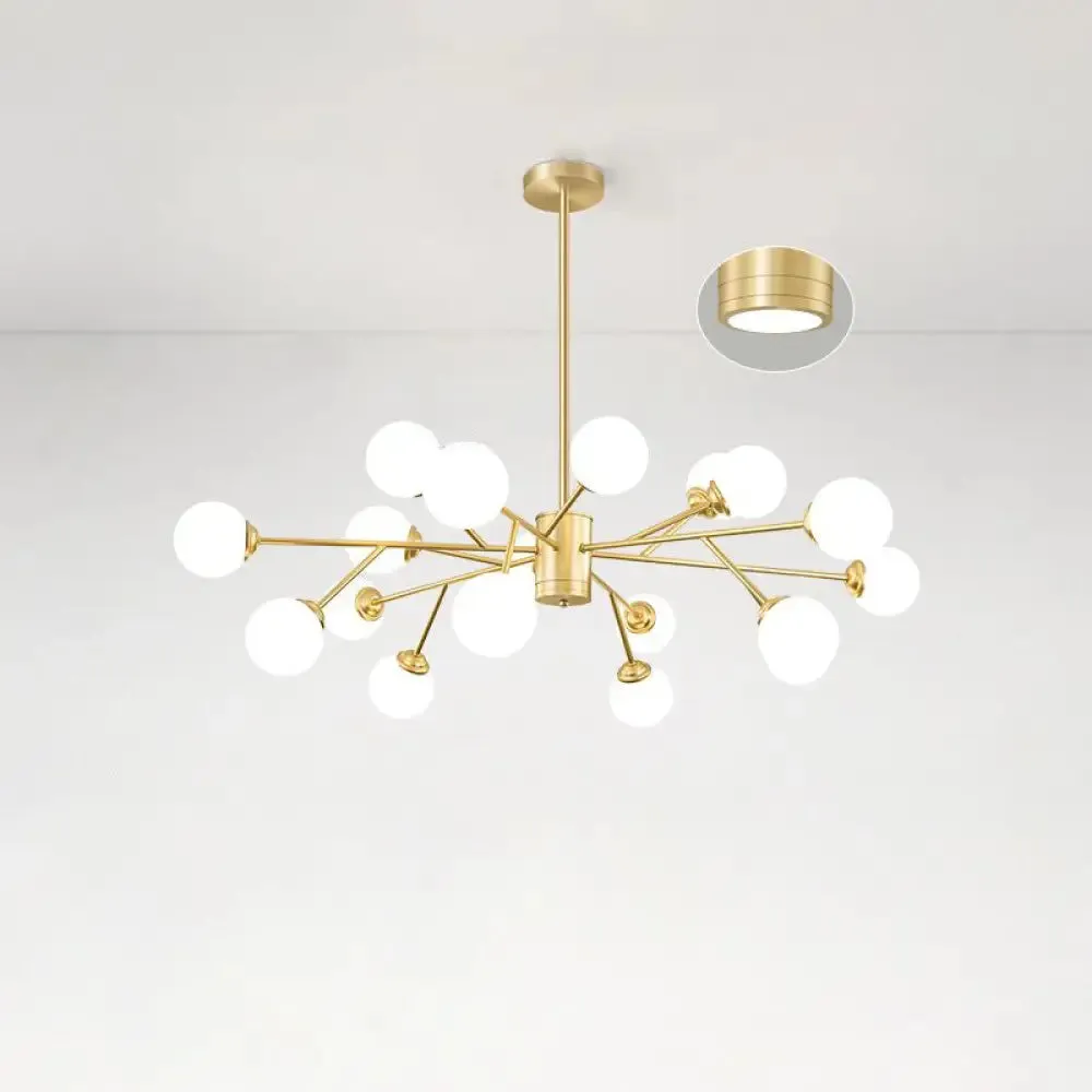 Nordic Milky Glass Chandelier, Gold Suspension Light for Living Room