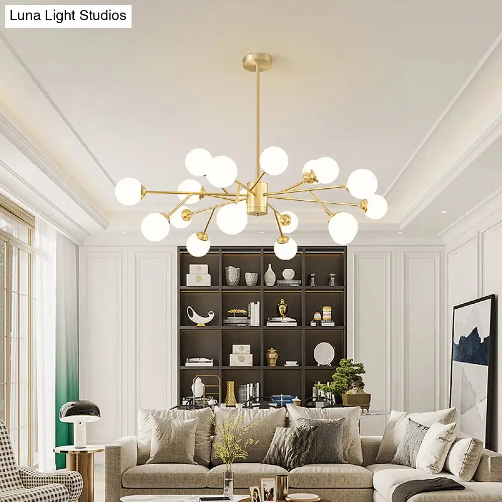 Nordic Milky Glass Chandelier, Gold Suspension Light for Living Room