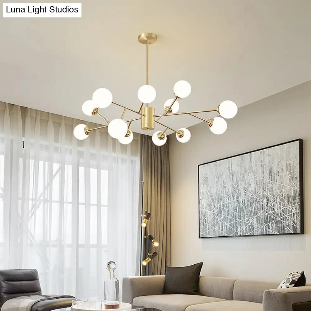 Nordic Milky Glass Chandelier, Gold Suspension Light for Living Room