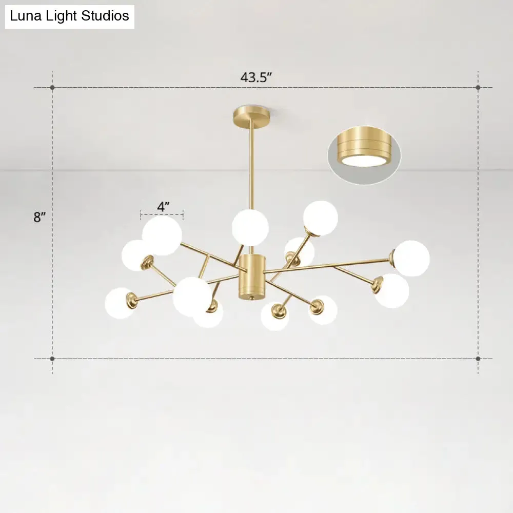 Nordic Milky Glass Chandelier, Gold Suspension Light for Living Room