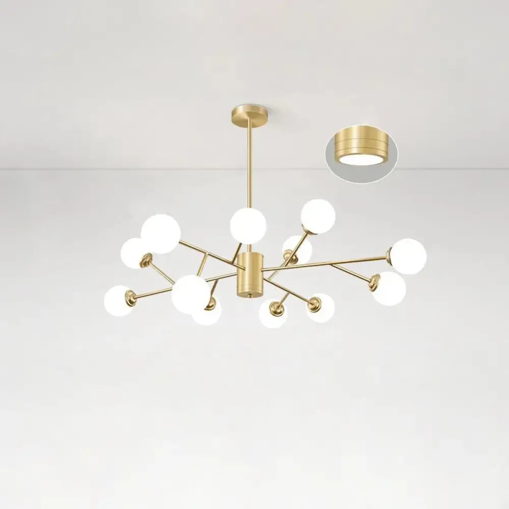 Nordic Milky Glass Chandelier, Gold Suspension Light for Living Room