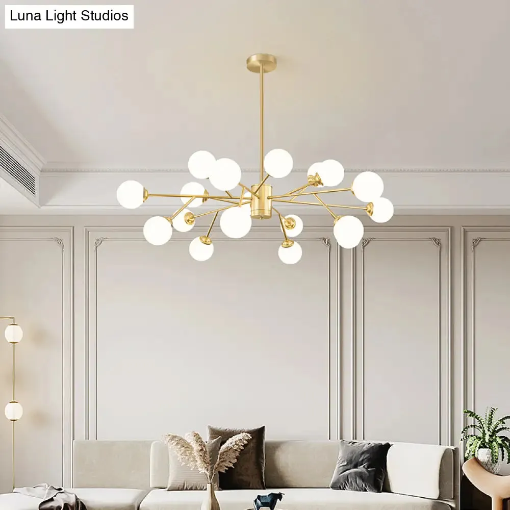 Nordic Milky Glass Chandelier, Gold Suspension Light for Living Room