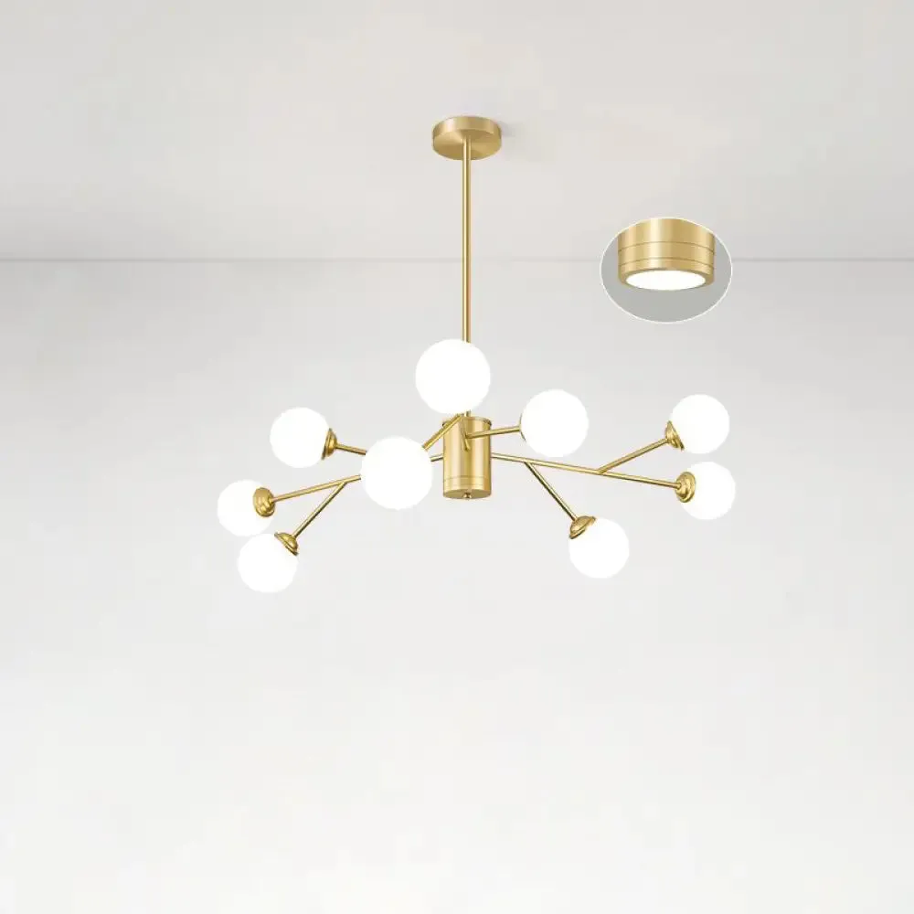 Nordic Milky Glass Chandelier, Gold Suspension Light for Living Room