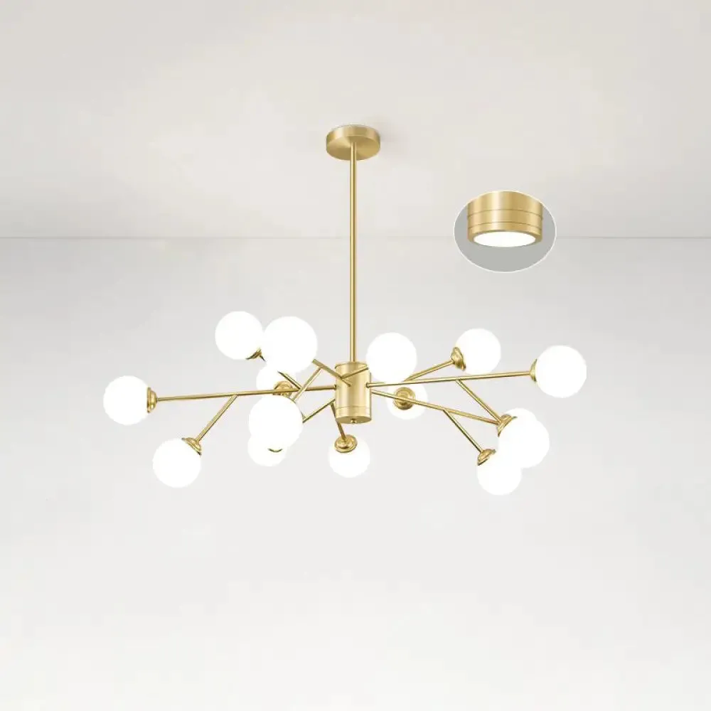 Nordic Milky Glass Chandelier, Gold Suspension Light for Living Room