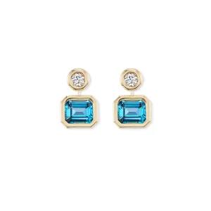 One-of-a-Kind Double Drop Pillow Earrings with Diamonds and London Blue Topaz