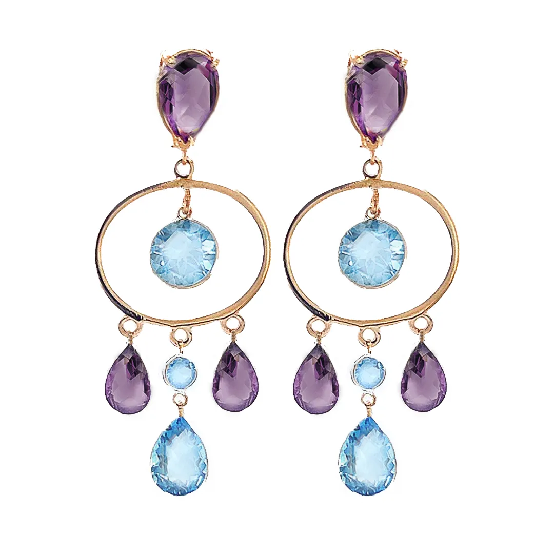 Oval Dangling Amethyst Blue topaz Earrings