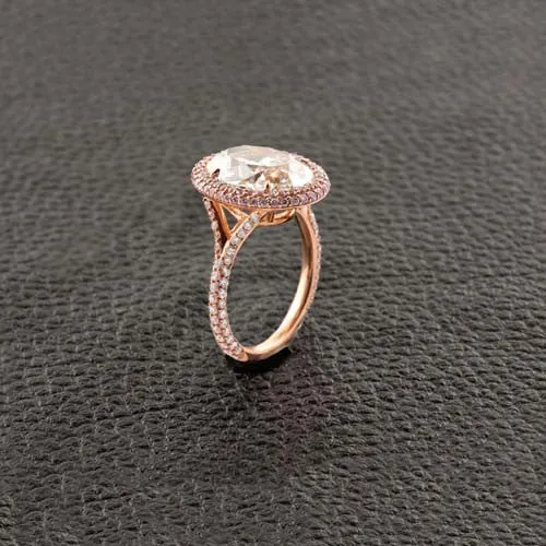 Oval Diamond with Pink & White Diamond Halo