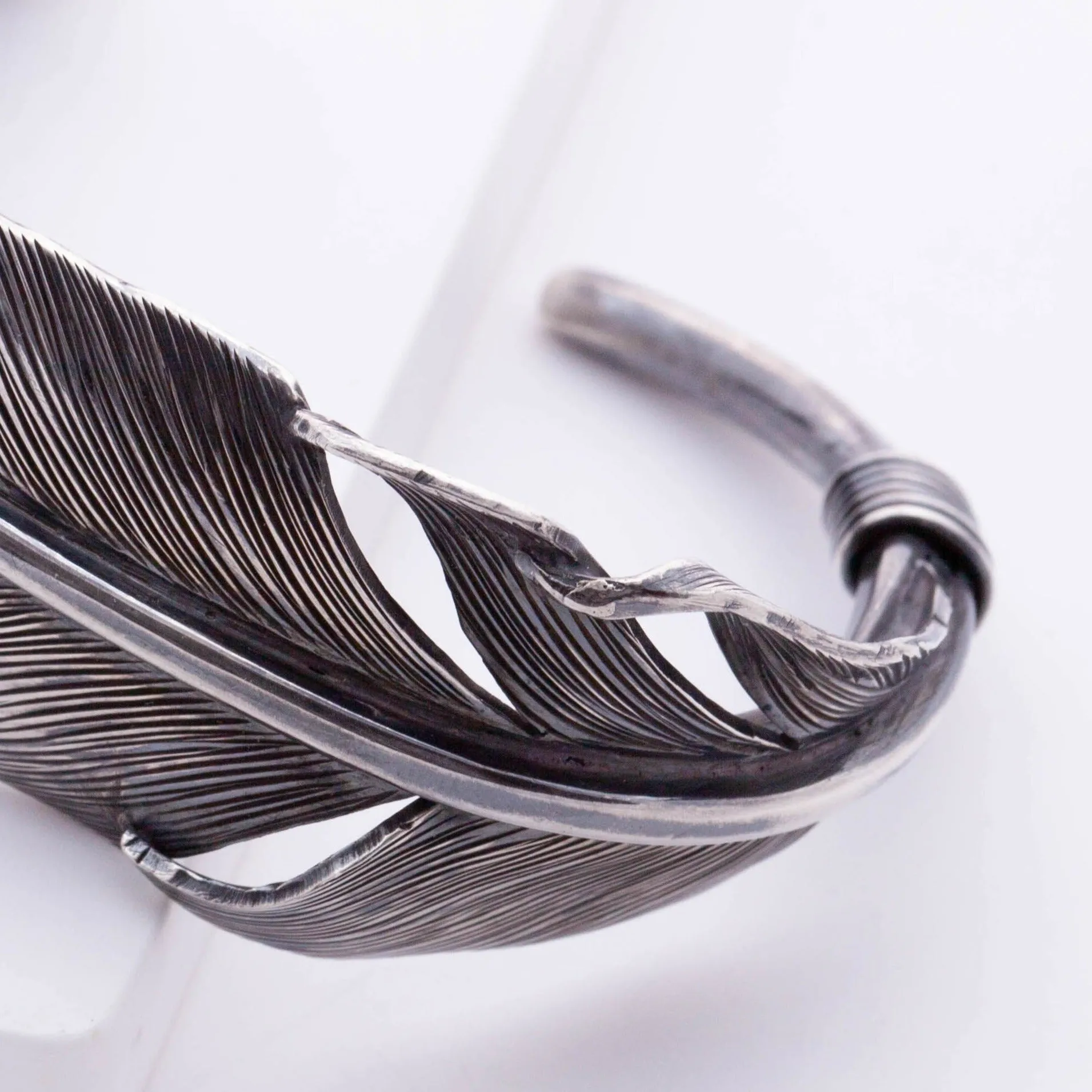 Oxidized silver feather cuff bracelet