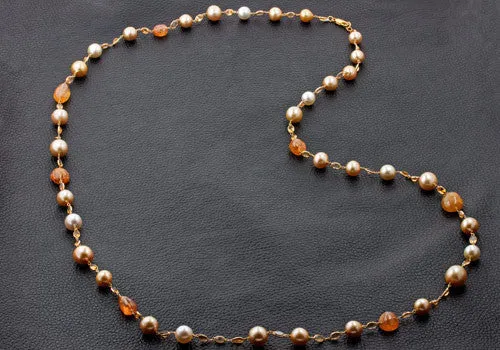 Pearl & Orange Sapphire Necklace