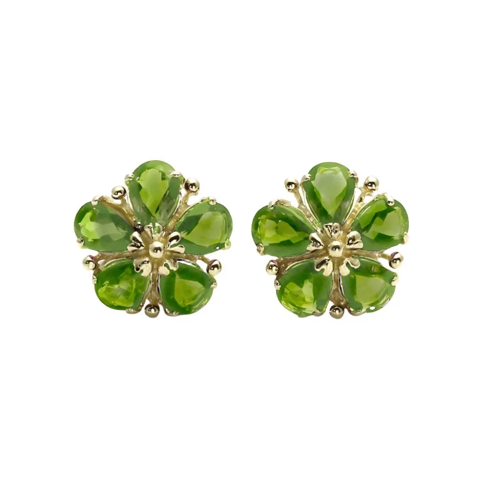 Peridot Earrings 14K Gold Flower Earrings August Birthstone