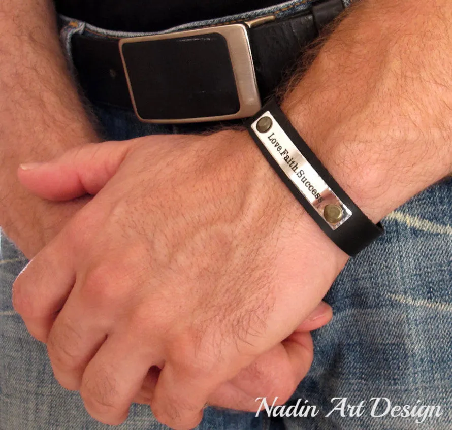 Personalized Leather ID Wristband