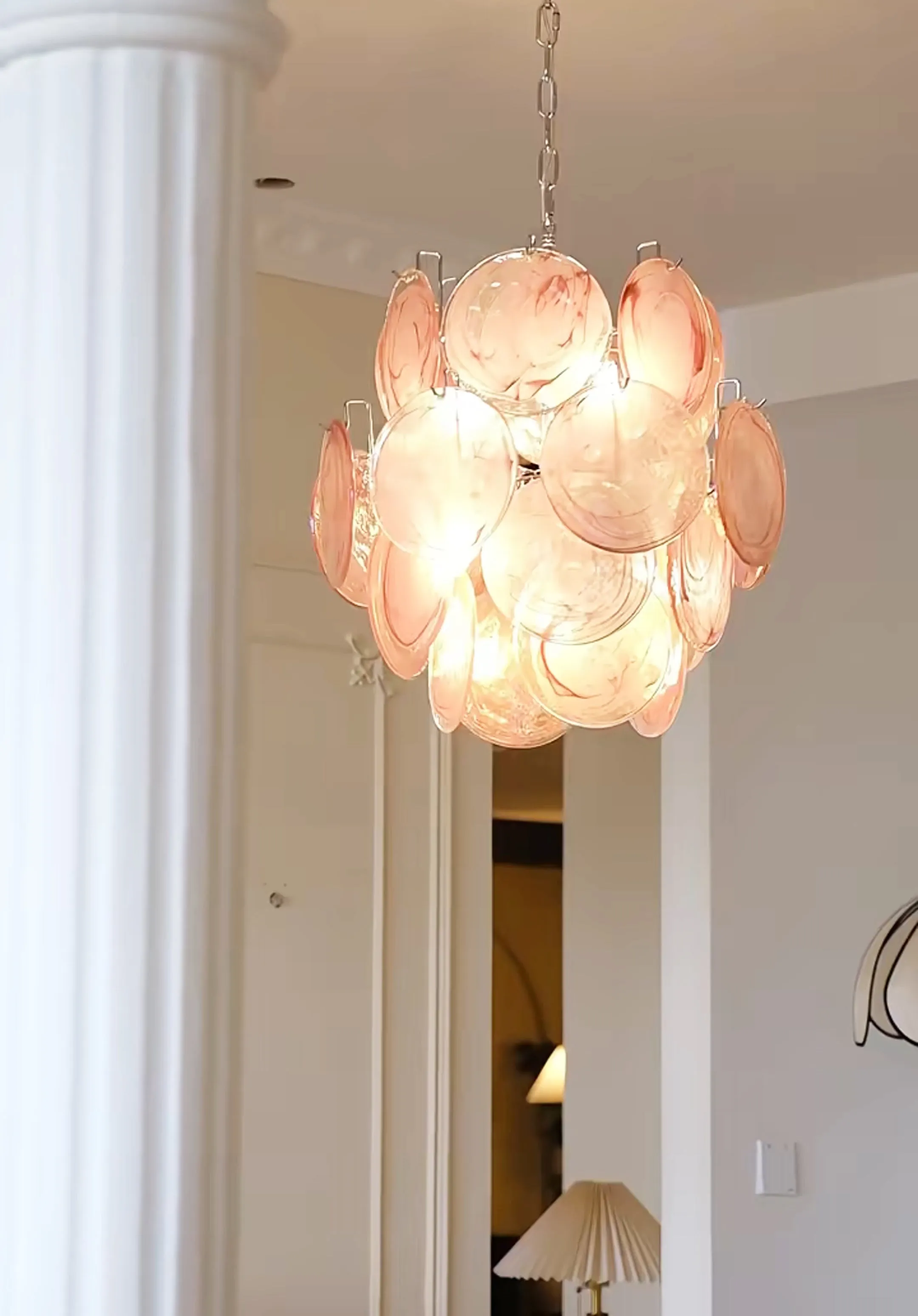 Pink Murano Disc Glass Chandelier