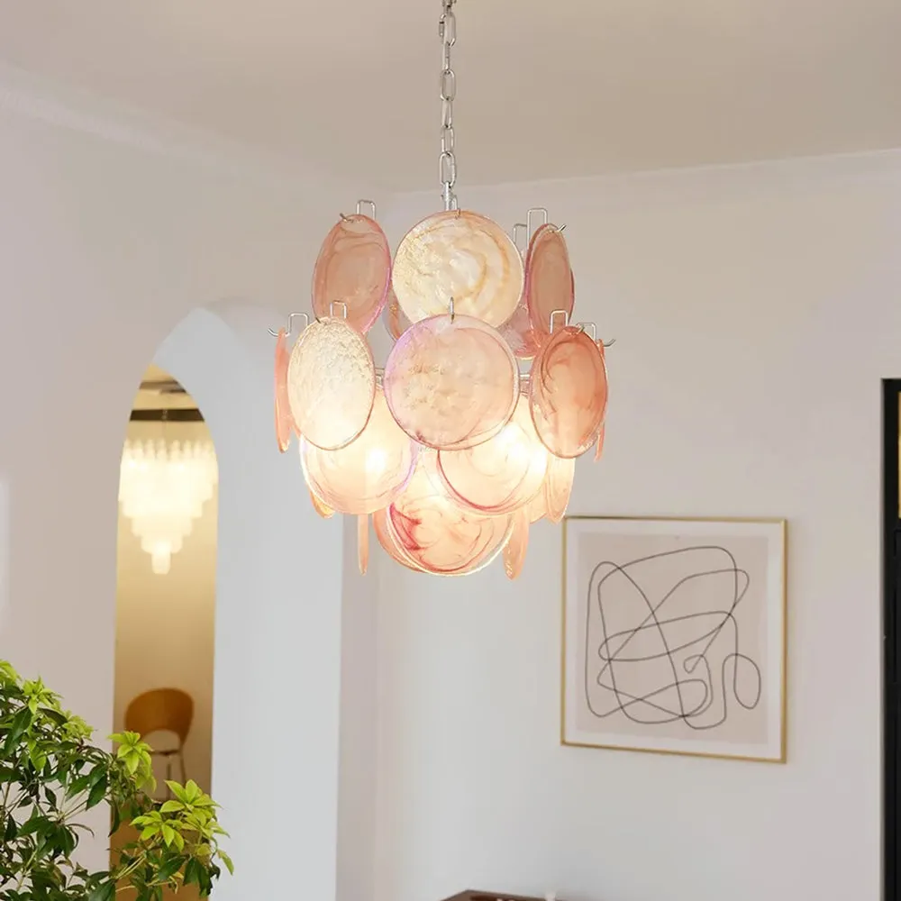 Pink Murano Disc Glass Chandelier